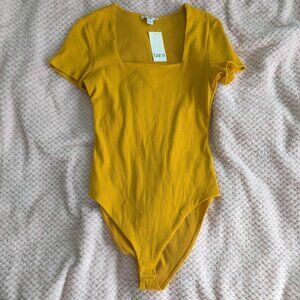 Brand new mustard yellow ribbed square neckline bodysuit